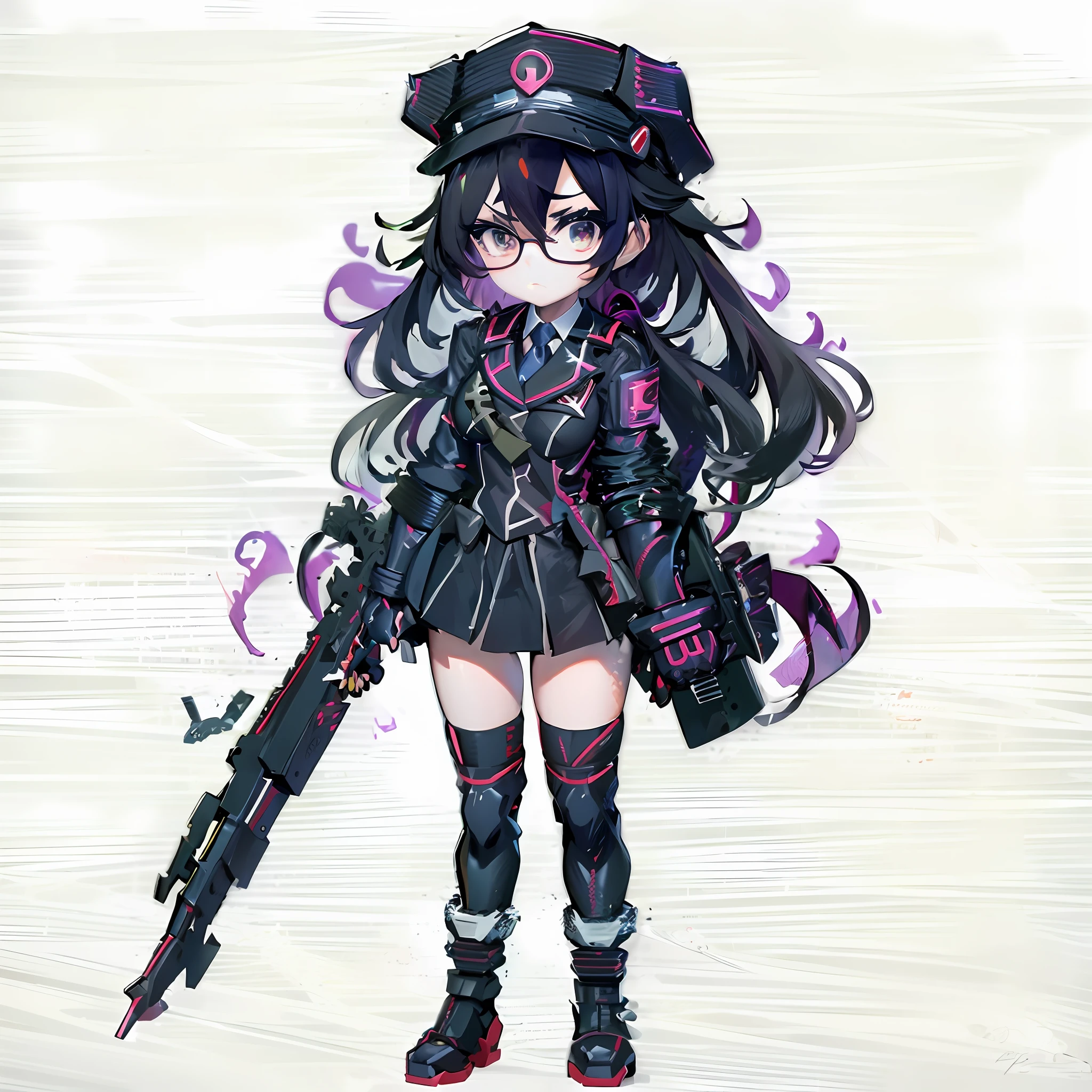 Anime girl with gun and uniform, anime maid ss military, Official Character Art, Kantai Collection Style, anime moe art style, noire, JK Uniform, in black uniform, ( ( character concept art ) ), gapmoe yandere grimdark, hestia, infantry girl, black armored uniform, high detailed official artwork, marin kitagawa fanart