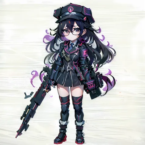 Anime girl with gun and uniform, anime maid ss military, Official Character Art, Kantai Collection Style, anime moe art style, noire, JK Uniform, in black uniform, ( ( character concept art ) ), gapmoe yandere grimdark, hestia, infantry girl, black armored...