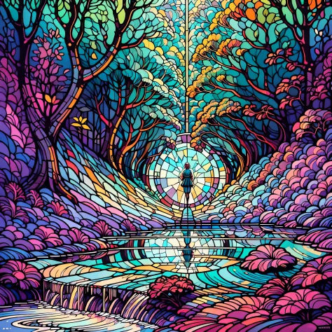 "uma pintura digital hipnotizante capturando a beleza serena de uma floresta dentro de uma bola de cristal cativante, where the ...