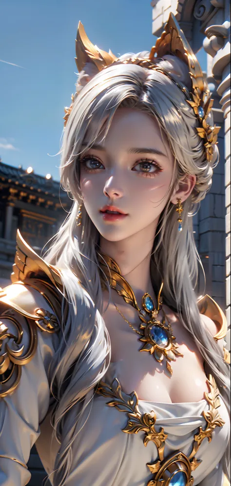 Close-up of gold and white statues，Super detailed rendering，3 D rendering character art 8 K，Intricate white and gold armor，high ...