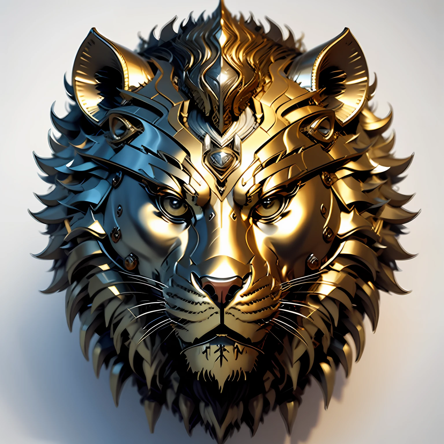 A w44p3n of a gold and silver lion made of a white background