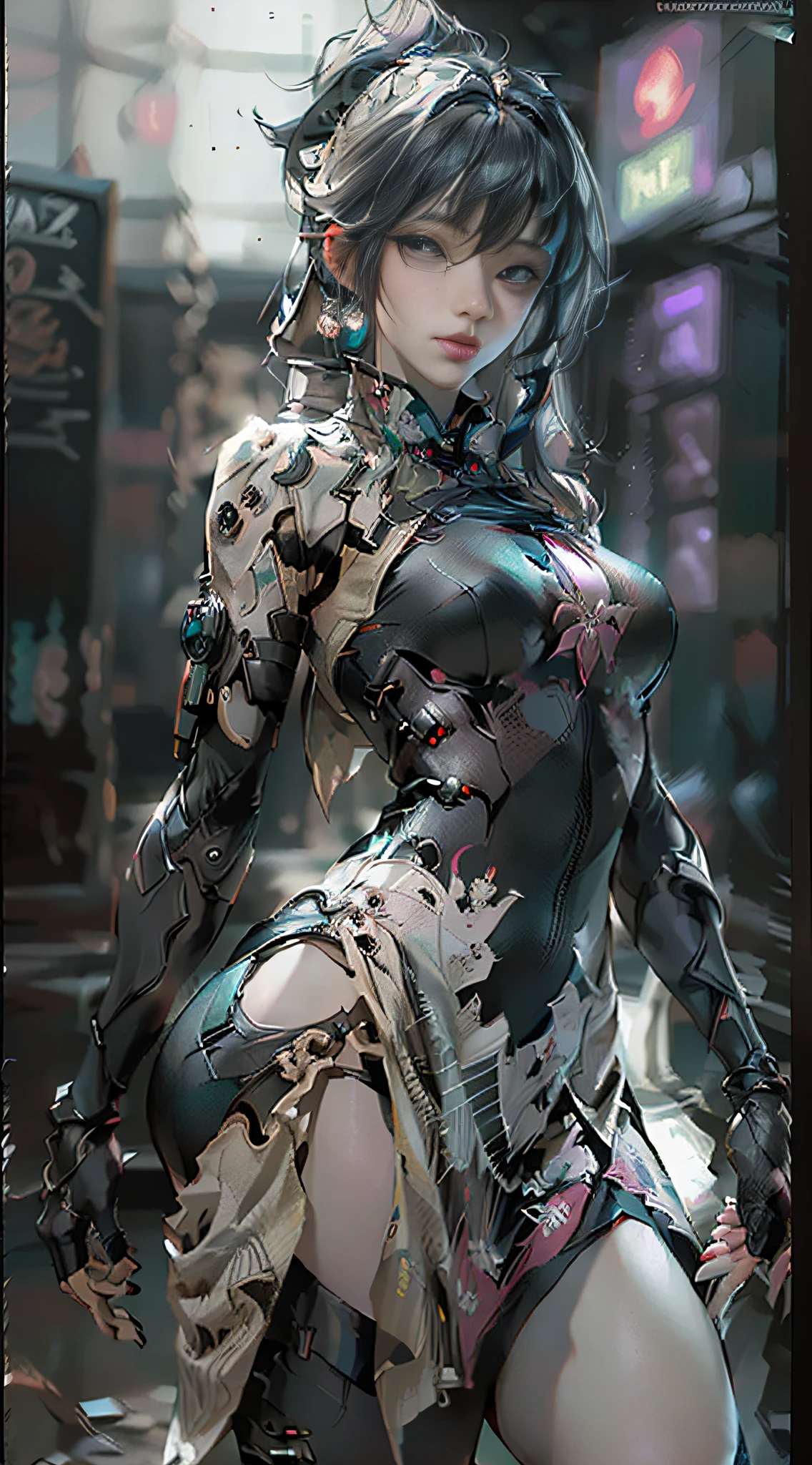 (Best Quality), ((Masterpiece), (Detail: 1.4), 3D, A Beautiful Cyberpunk Female Figure, HDR (High Dynamic Range), Satin Clothing, Ray Tracing, Black Cheongsam, NVIDIA RTX, Super-Resolution, Unreal 5, Subsurface Scattering, PBR Texture, Post Processing, Anisotropy Filtering, Depth of Field, Maximum Sharpness and Sharpness, Multi-layer Texture, Albedo and Highlight Maps, Surface Shading, Accurate simulation of light-material interactions, perfect proportions, Octane Render, two-color light, large aperture, low ISO, white balance, rule of thirds, 8K RAW,