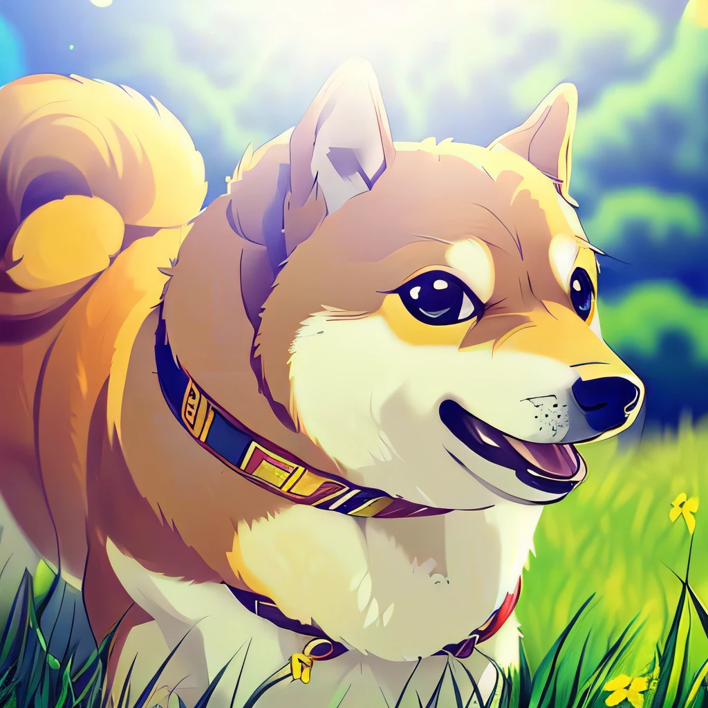 a beautiful photo a happy anime (doge:0.8), sunny summer day, landscape, (Masterpiece:1.2), (best quality:1.2), [high:smooth:10] detail, ((bright colours)), ultra graphics, cinematic dramatic light, intricate details, advanced perspective, perfect scene, square image