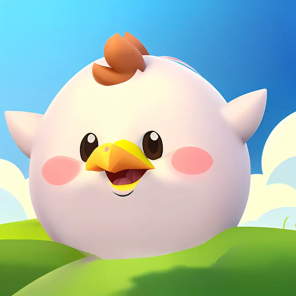 There is a cartoon chicken with a bird on its head, birb, super cute and friendly, 3 d icon for mobile game, negao, cute character, anthropomorphized chicken, adorable creature, adorable creature, head is an egg,Mobile game art, cas, Partial,  merging, Sup...