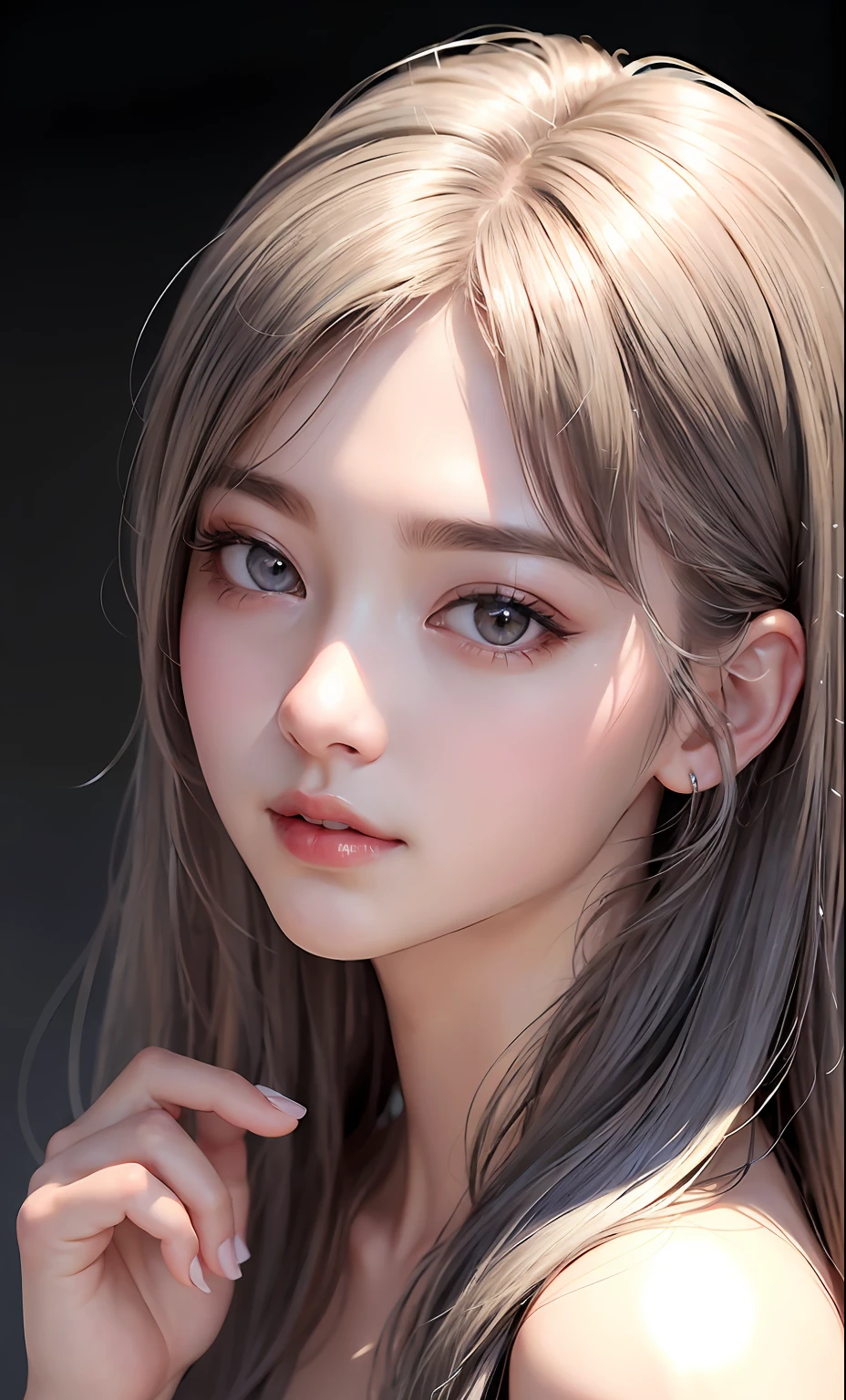 A close up of a woman with long hair and a black top - SeaArt AI