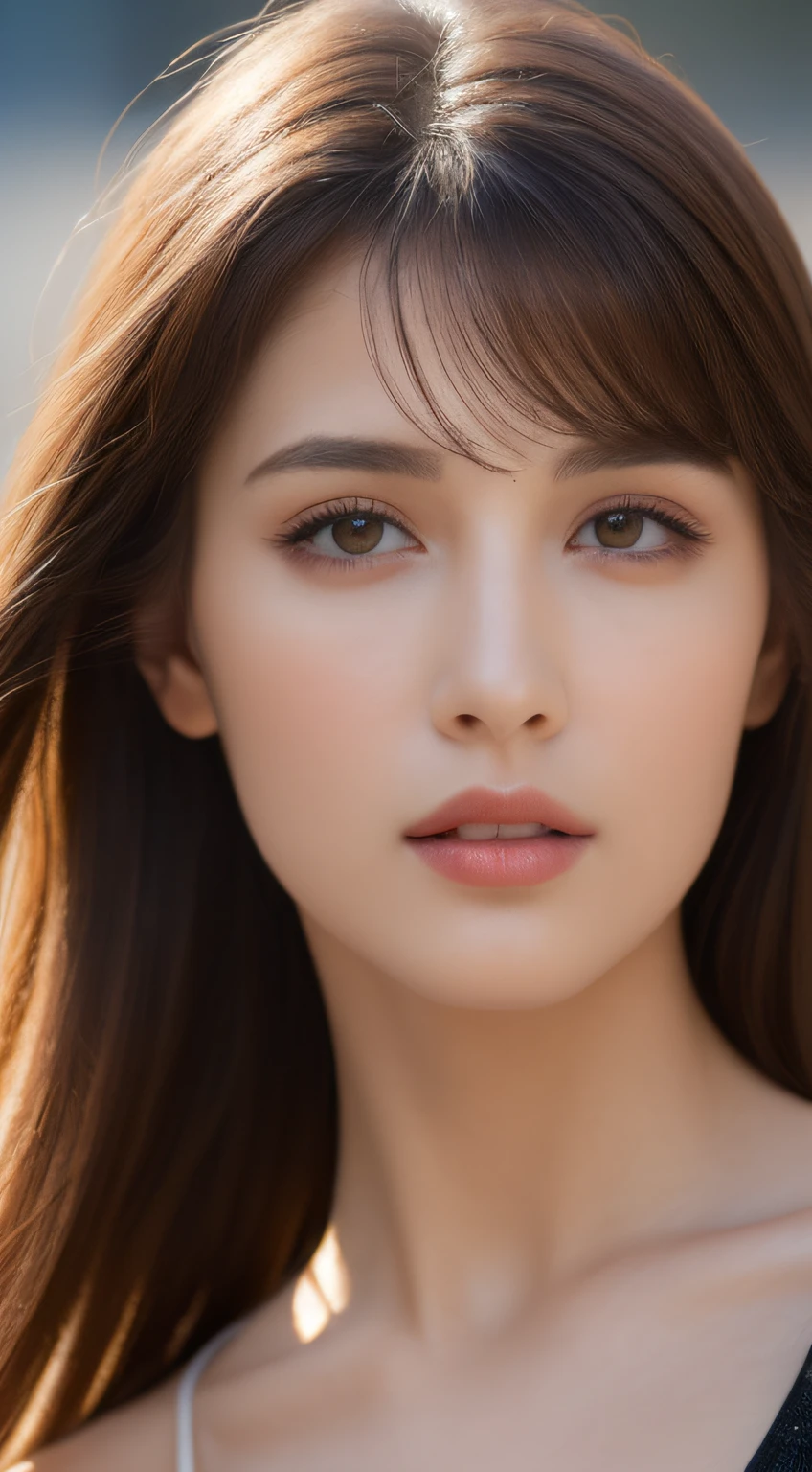 ((Best quality, 8k, Masterpiece :1.3)), Sharp focus :1.2, Perfect body beauty: 1.4, Slim abs: 1.2, ((Dark brown hair, Big breasts: 1.2)), (Natural light, City street: 1.1 ), highly detailed facial and skin textures, detailed eyes, double eyelids, (((Dynamic Angle)))