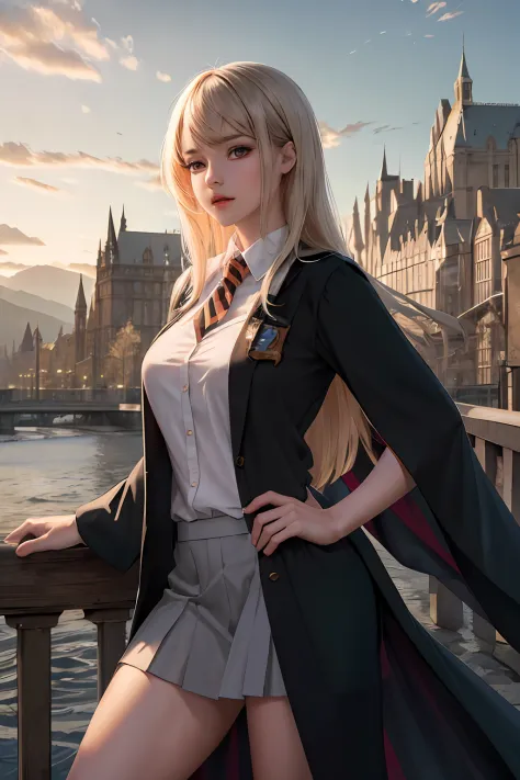 (masterpiece), (best quality), 1girl, beautiful girl, hogwarts uniform, hogsks, big breast, sexy, hogwarts background, cinematic...