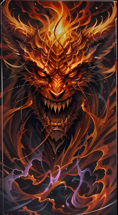 （Messenger from hell：1.4），The whole body was wrapped in fiery red flames，The flame's long hairs danced with its teeth and claws，（（Super huge, Thick and sharp giant claws）），（The whole body is covered with black scales：1.5），（（（The scales are covered with thi...