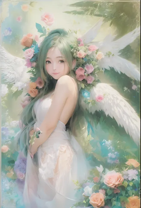 (Angel wings、😇、a smile、😌🥰Archaic Smile).hyper realstic、Ultra-realistic、Depiction of the human body without distortion、Monna Lisa...