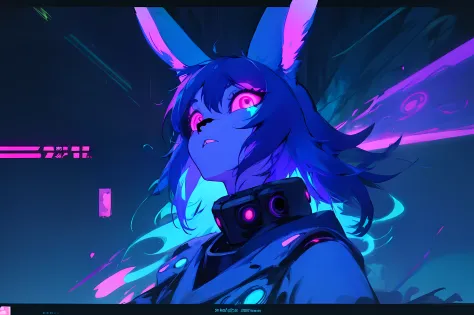 (vintage vhs), (crt screenshot), (Zen, Amy Sol style),  (((blue anthro kemono furry rabbit))), underground cavern shining flashl...