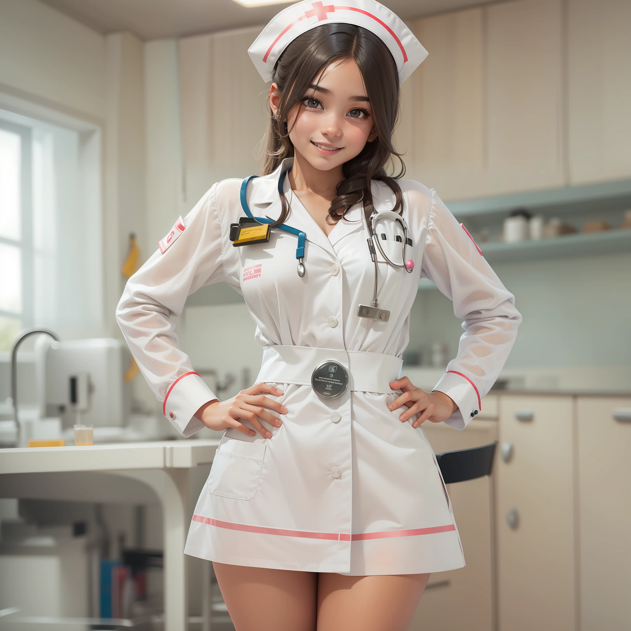 Arafed woman in a white nurse uniform posing for a picture - SeaArt AI