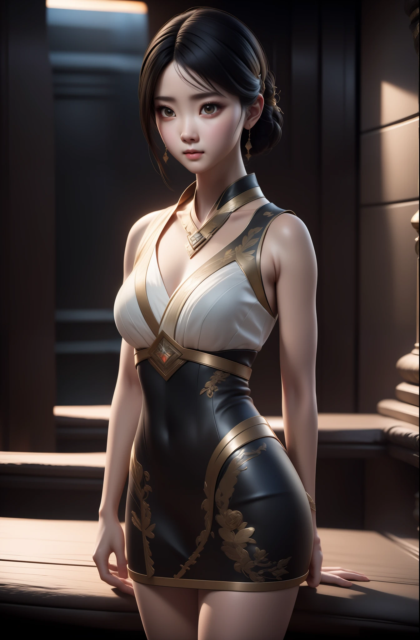 ((Best quality)), ((masterpiece)), (detailed:1.4), 3D, an image of a beautiful cyberpunk female,HDR (High Dynamic Range),Ray Tracing,NVIDIA RTX,Super-Resolution,Unreal 5,Subsurface scattering,PBR Texturing,Post-processing,Anisotropic Filtering,Depth-of-field,Maximum clarity and sharpness,Multi-layered textures,Albedo and Specular maps,Surface shading,Accurate simulation of light-material interaction,Perfect proportions,Octane Render,Two-tone lighting,Wide aperture,Low ISO,White balance,Rule of thirds,8K RAW,