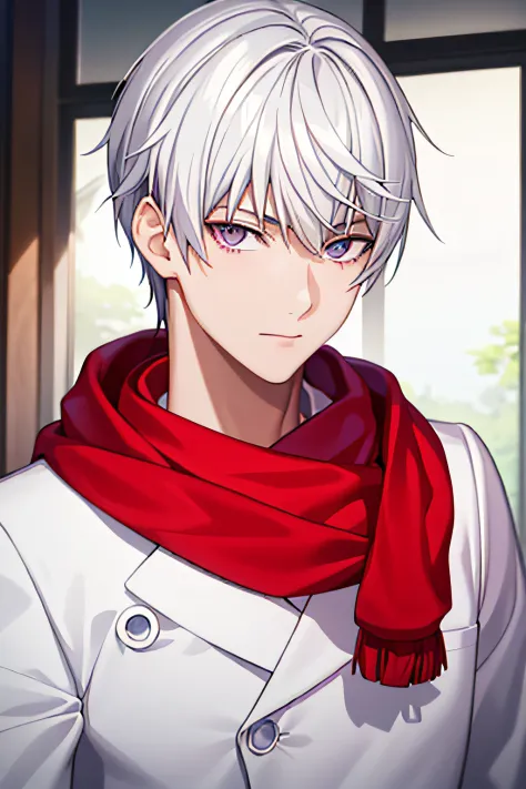 masterpiece, best quality, high quality, 1boy, solo, male focus, looking at viewer, upper body, tsukasa_eishi, white_hair, red_s...