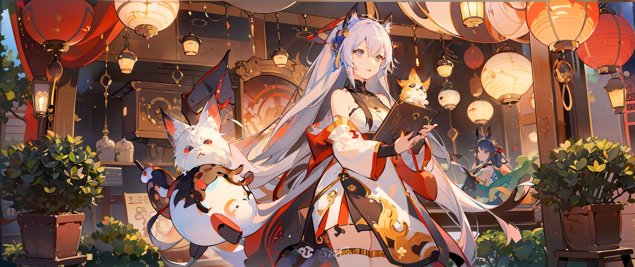 Personnages d&#39;anime dans les vitrines des magasins aux décorations orientales, 《voie d&#39;azur》rôle, Une scène du《voie d&#39;azur》jeu vidéo, onmyoji, Style de collection Kantai, Krenz Cushart et Wenjun Lin, tendance sur cgstation, Oeuvre officielle, Tendances sur ArtStation pixiv, voie d&#39;azur style, Une couverture d&#39;anime, art détaillé d&#39;onmyoji