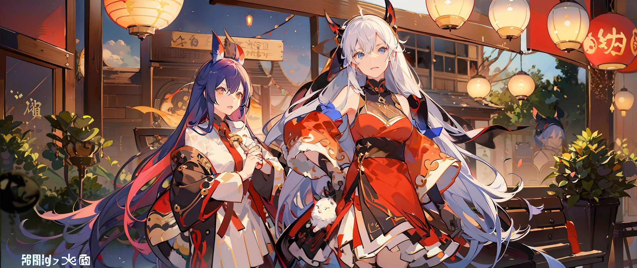 Personajes de anime en escaparates con decoraciones orientales, 《carril azul》role, Una escena de la《carril azul》videojuego, onmyoji, Estilo de la colección Kantai, krenz cushart y wenjun lin, tendencia en cgstation, Obra oficial, tendencia en artstation pixiv, carril azul style, una portada de anime, arte detallado de onmyoji