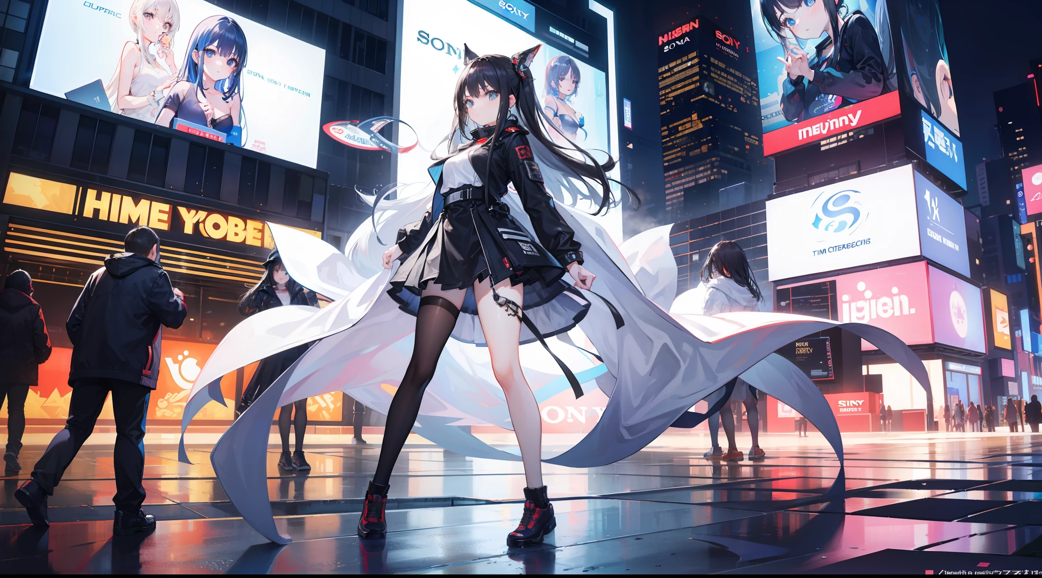 Anime girl in a city at night with a sword - SeaArt AI