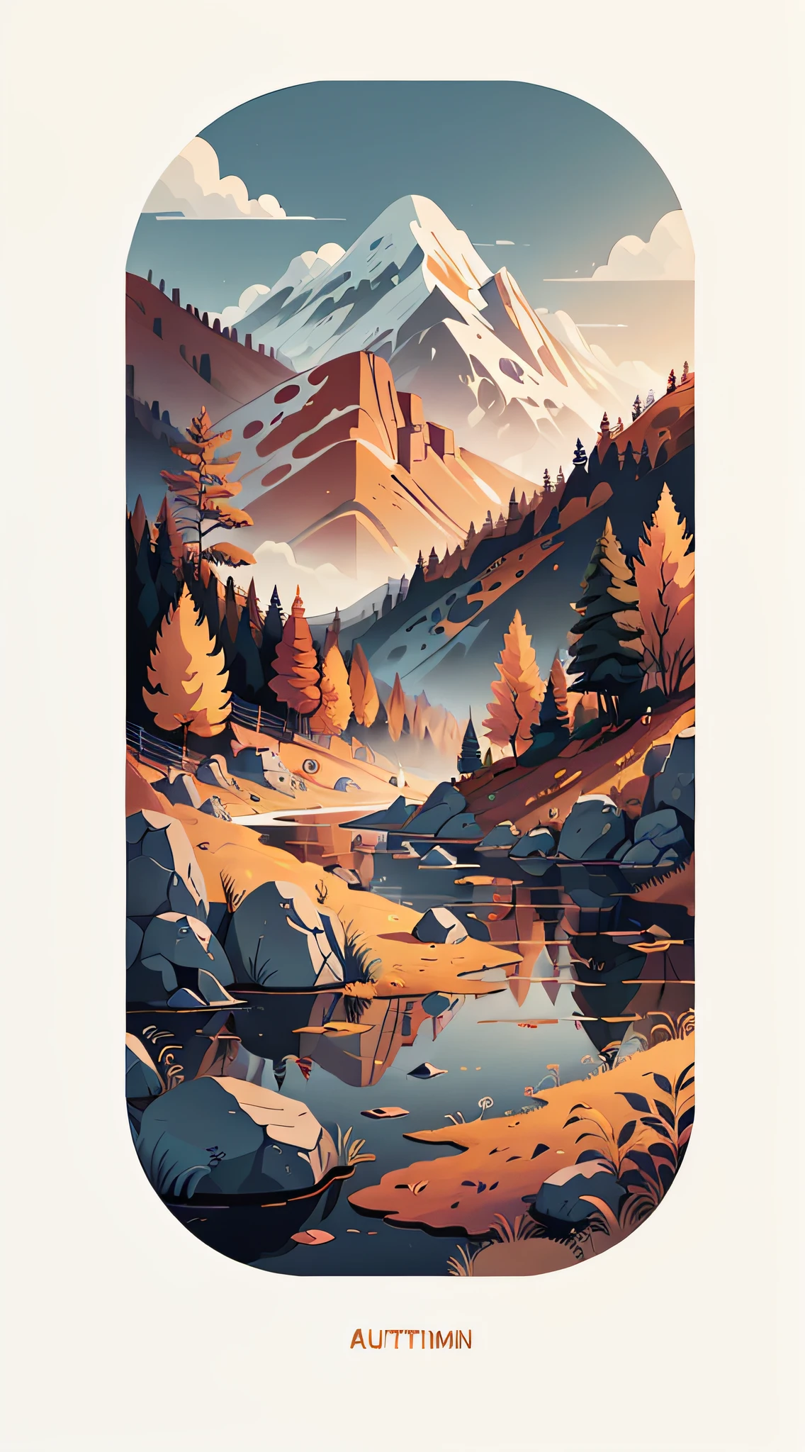 outono!Ilustração do papel de parede móvel,Vistas da natureza, ilustração minimalista, Ilustração da linha, colorida