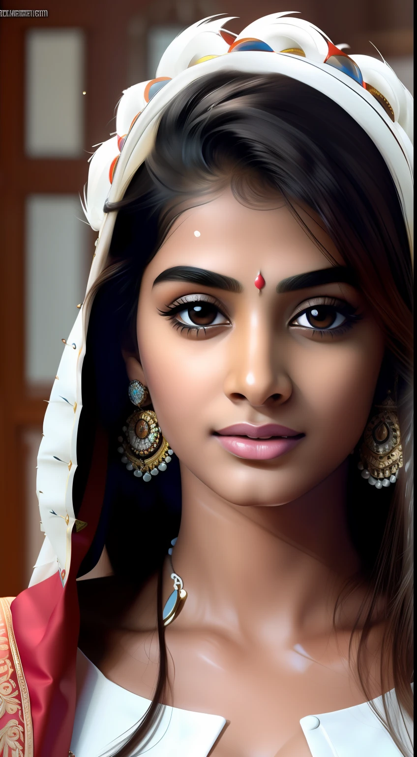 傑作, 最高品質, インド人少女の白い顔を描いた超リアルな肖像画, (8k, 最高品質), {{どうやって(精子) 顔に}}, どうやって_で_口. Face is full of どうやって.She lookでg at viewer. 顔写真の接写