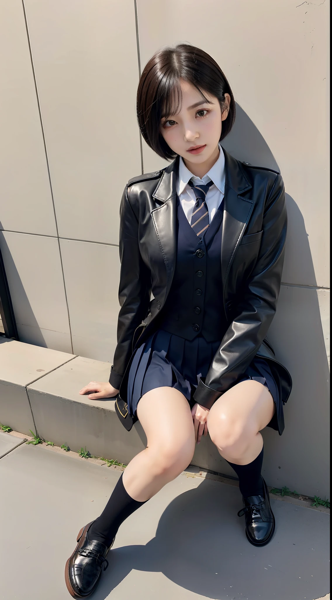 JK ，Women's leather shoes，japanaese girl，short detailed hair