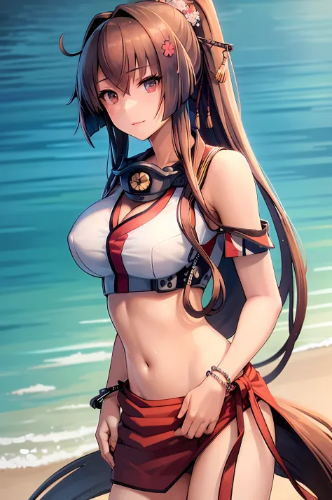 best quality,masterpiece, high res,original, beautiful detailed eyes,ultra-detailed, yamato_\(kancolle\), 1girl, (summer2_costum...