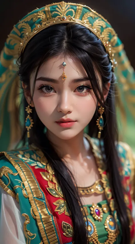 Realistic, authentic, Masterpiece, beautiful and amazing , Burmese traditional costume, beautiful 25 yo girl, detail face,((( hy...