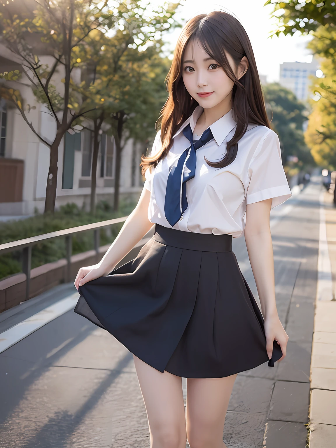 Arafed Asian Woman In A School Uniform Posing For A Picture - Seaart Ai