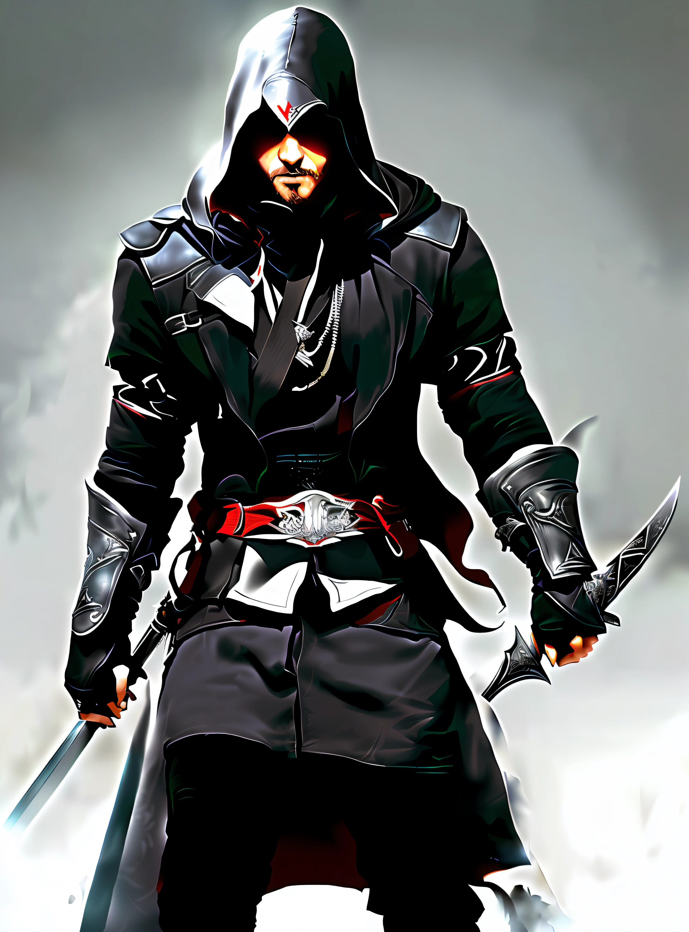 An image of a man in a black cloak holding two swords, assassins ...