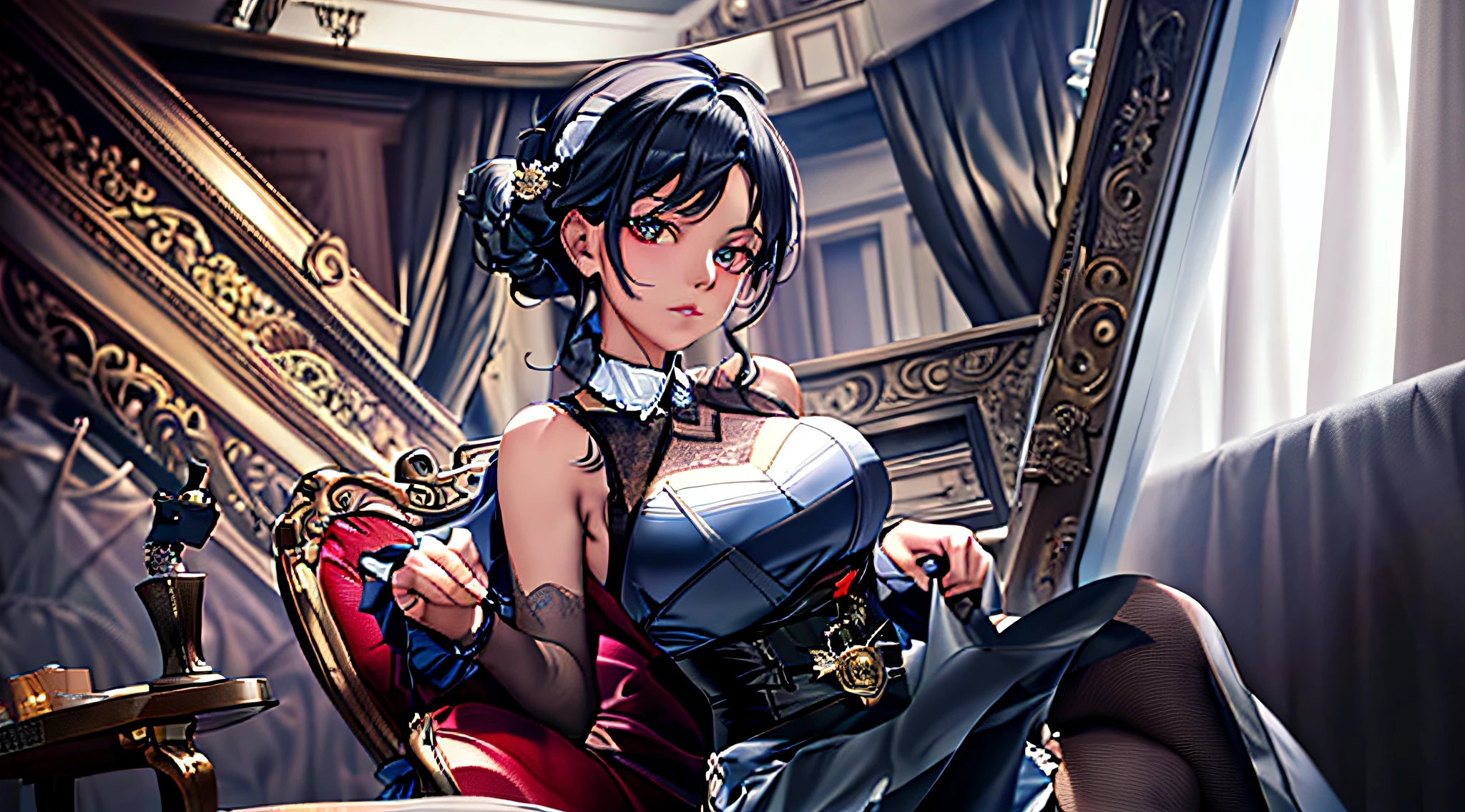 there is a woman in a corset sitting on a chair, seductive anime girls, Kushatt Krenz Key Art Women, beautiful and seductive anime woman, trending on artstation pixiv, Guweiz in Pixiv ArtStation, Guweiz on ArtStation Pixiv, Artgerm on ArtStation Pixiv, Extremely detailed Artgerm