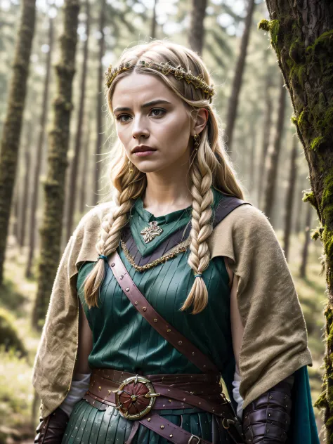 ((Emma of Normandy da série "Vikings: Valhalla de 2022")), (inspirada em Laura Berlin:1.2), (traje viking:1.2), in a setting of ...