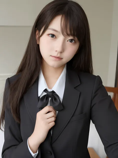 realistic pictures of cute girls、black school uniforms