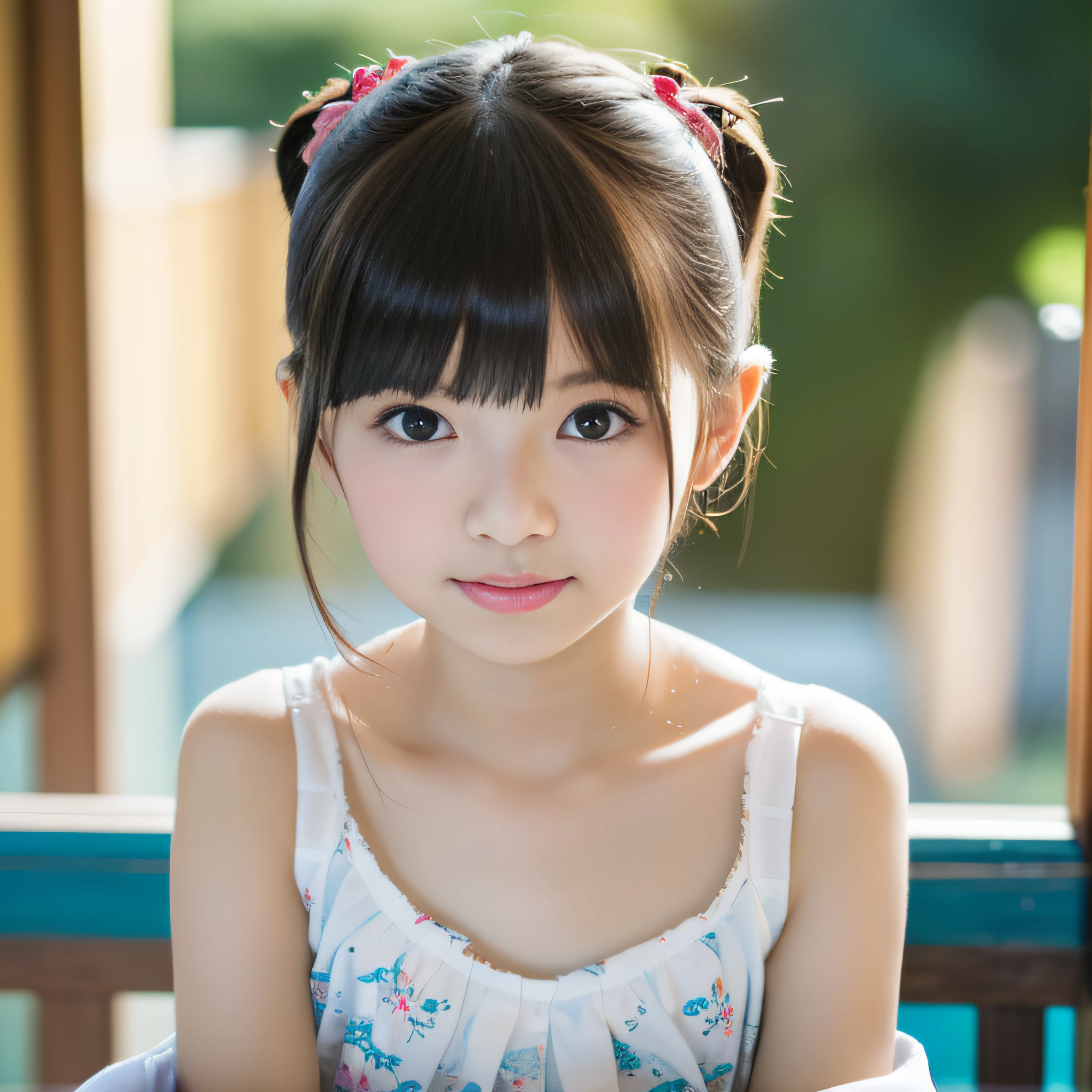 （Beautiful and highly detailed 8k wallpapers), ((Japan Girl)),the chest is very small,, Drama, ((((((((((6years old)))))))))), Delicate and pretty girl, Fluffy clothes, Smile, peeking at viewer, Beautiful graphics, Bright coast, swim wears,toddlers,Showing the whole body,childish、Chiquita、