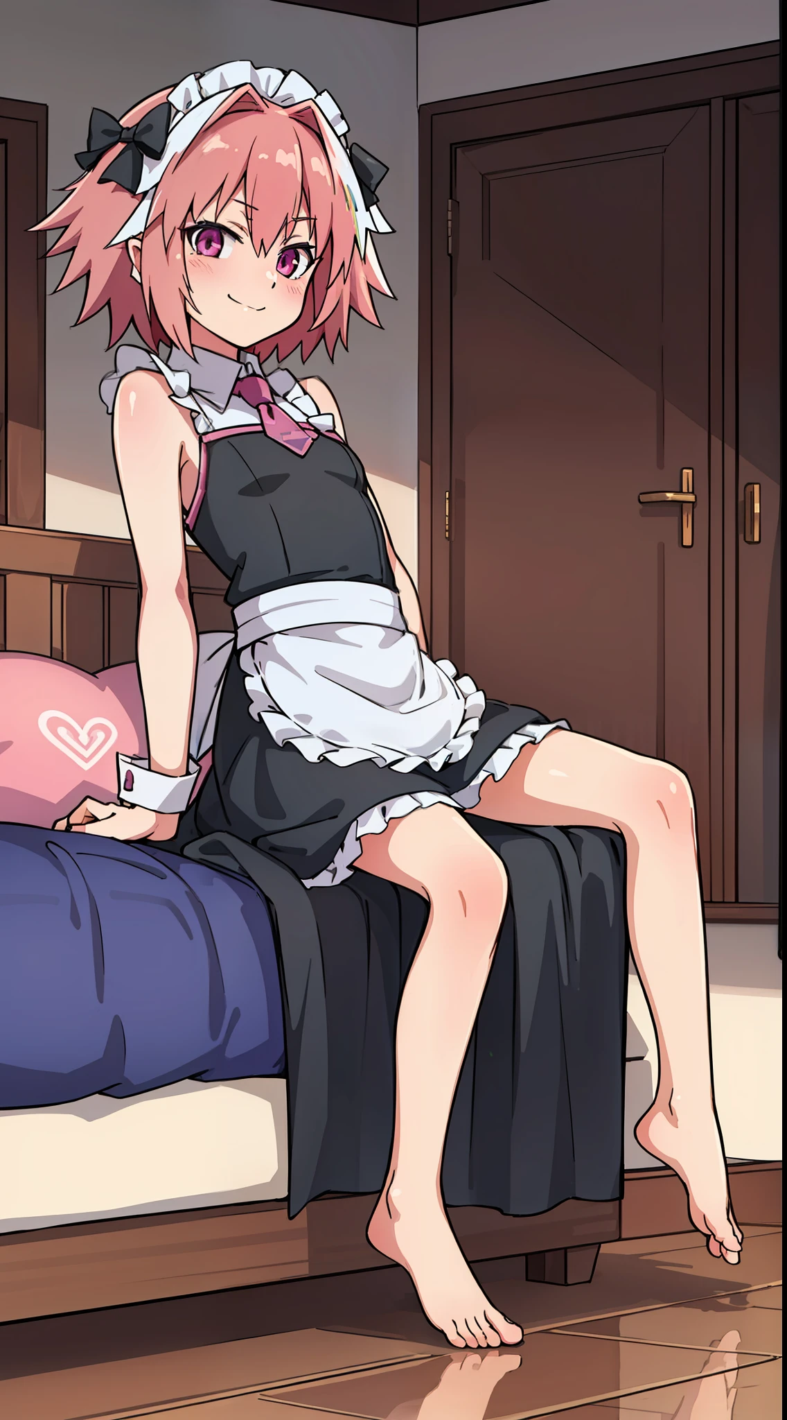 Anime girl in maid outfit sitting on bed with pillows - SeaArt AI