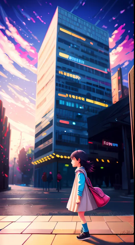 there is a little girl walking down the street with a eagle,, by makoto shinkai, by Makoto Shinkai, makoto shinkai cyril rolando, style of makoto shinkai, anime. by makoto shinkai, realistic anime 3 d style, artwork in the style of guweiz, in style of mako...