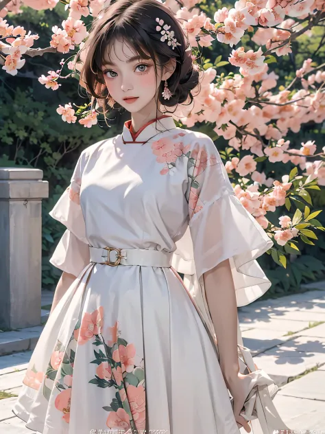 There is a girl in a short green dress, plum blossoms, oriental architecture ray tracing, best quality, masterpiece, extremely d...