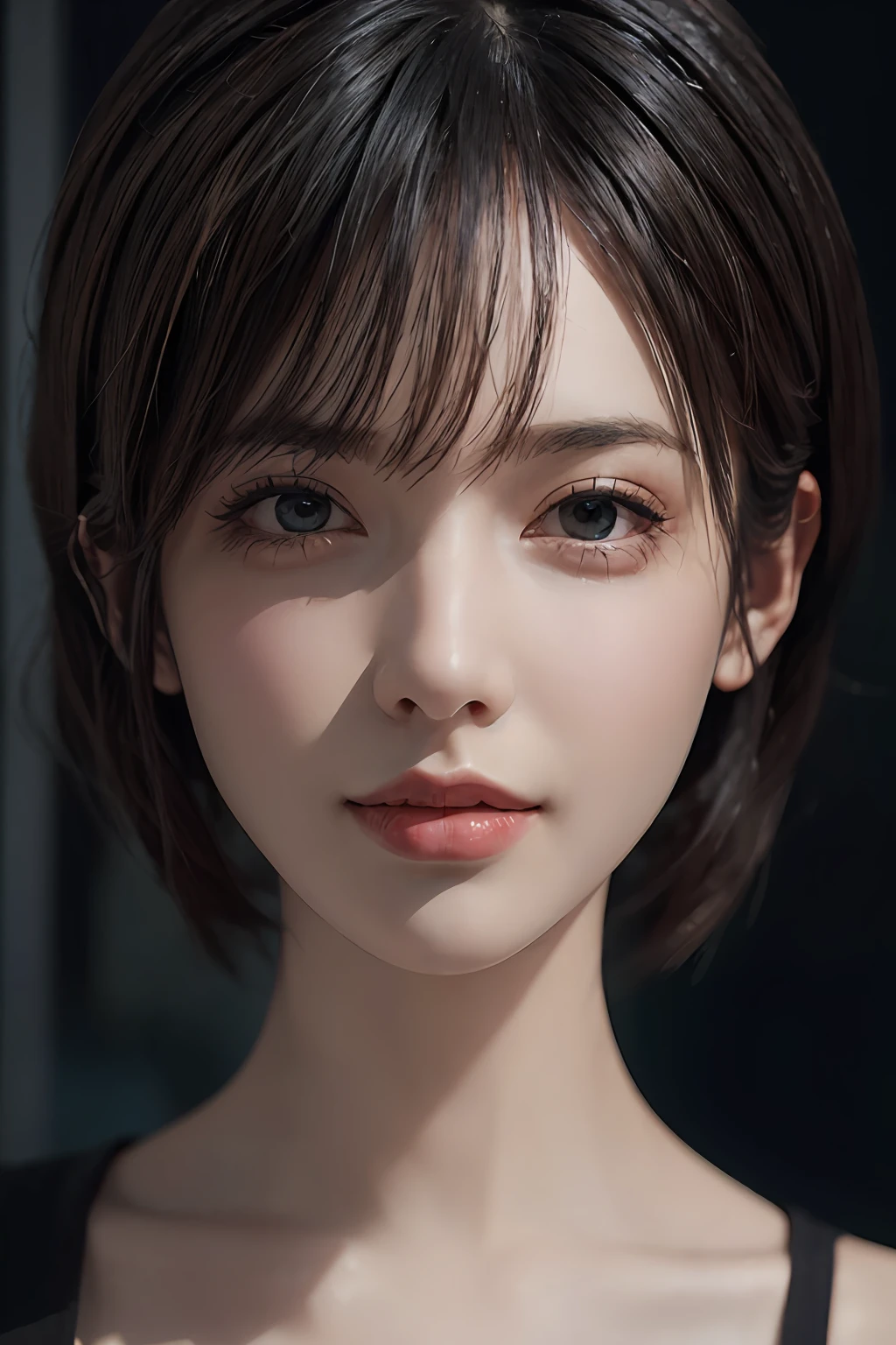 A close up of a woman with a short hair and a black top - SeaArt AI