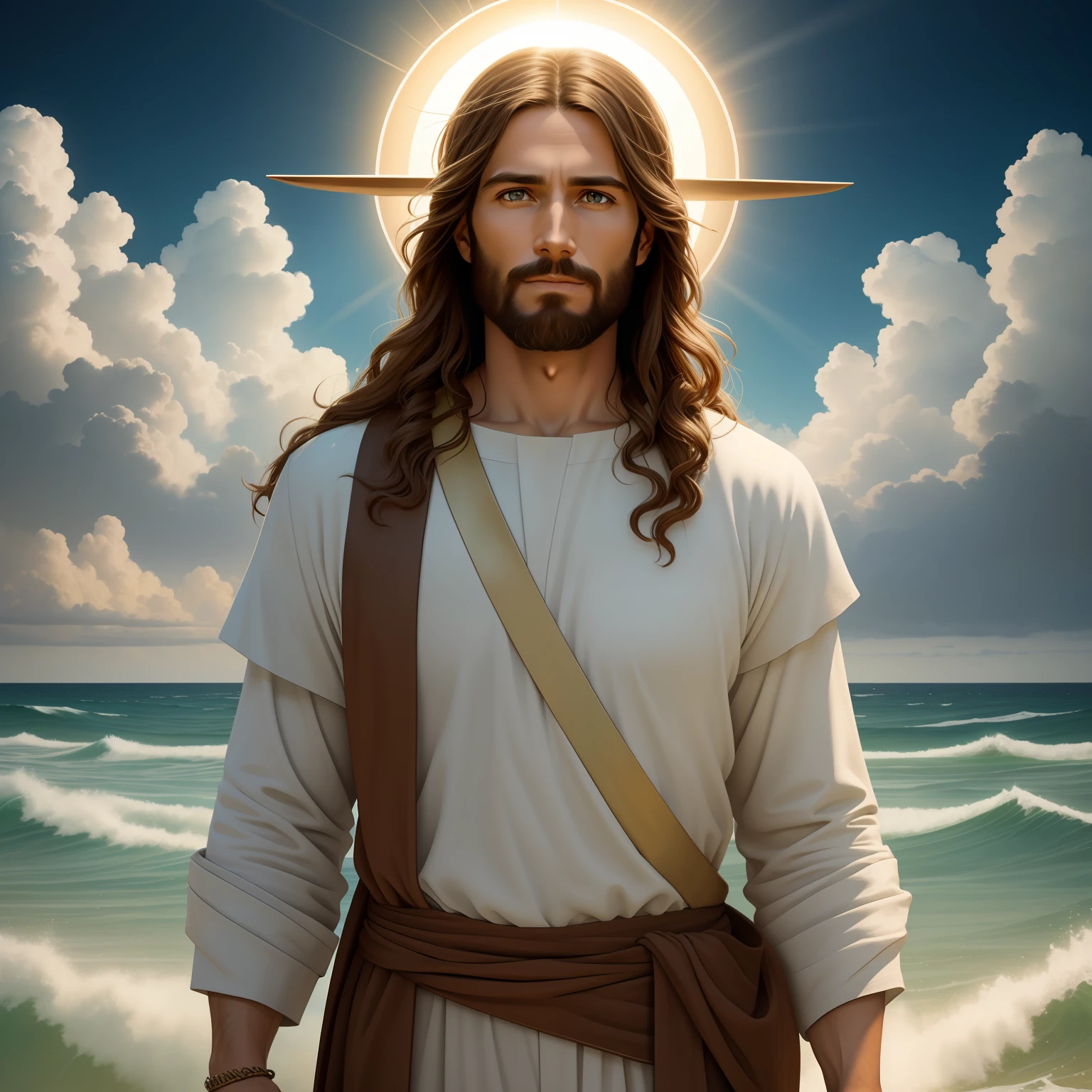 A beautiful ultra-thin 實際的 portrait of Jesus, 先知, 一名男子 35 歲 希伯來文 黑髮, 棕色短发, 真正完美的眼睛, 長長的棕色鬍子, 和, 幫助人們 , 穿著胸部封閉的長亞麻外衣, 在前視圖中, 全身, 聖經的, 實際的,迭戈·委拉斯開茲,彼得·保羅·魯本斯,林布蘭,亞歷克斯·羅斯,8K, 概念藝術, Photo實際的, 實際的,  插圖, 油畫, 超現實主義, Hyper實際的, 幫助人們 , 數位藝術, 風格, watercolorReal Jesus flying on sky 和 a flying cloud in the background, 耶穌在水上行走, 聖經的 illustration, epic 聖經的 representation, 迫使他逃離, 從海洋出來, ! 握在手上!, 下船, 海洋之神, 美麗的表現, 8K 3D Model, 實際的,
a 3D 實際的 of 耶穌 和 a halo in the sky, 耶穌 christ, 在天堂微笑, portrait of 耶穌 christ, 耶穌 face, 第35章 少年全能神, 天上神的肖像, 格雷格·奧爾森, gigachad 耶穌, 耶穌 of nazareth, 耶穌, 神的臉, 上帝看著我, 他正在熱情地跟你打招呼, 他很高興, 头像图片