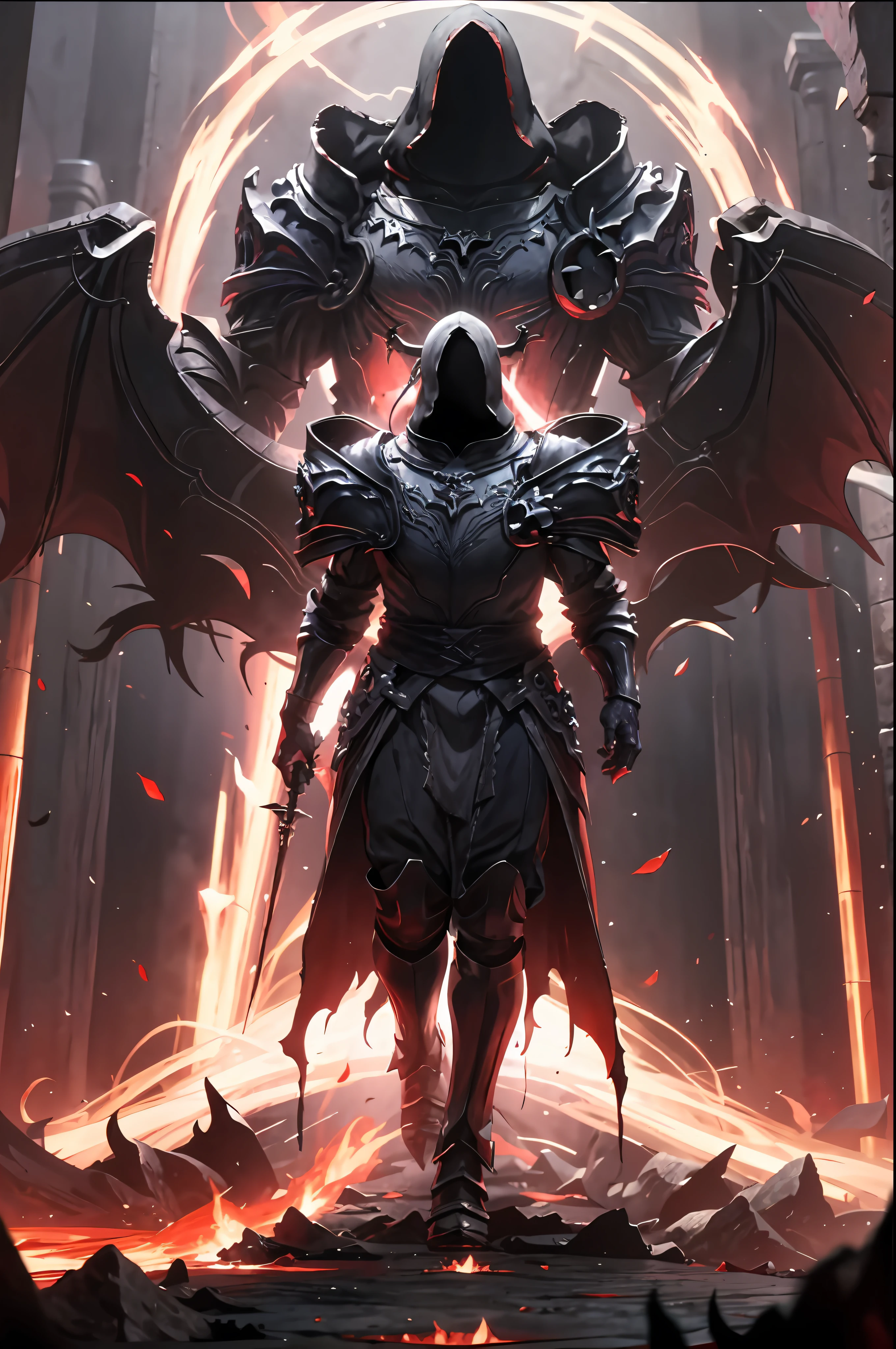 dark、soul、Ghastly、agony、Life and death、Brighter、The demons、Trial、Redemption、illusion、flame、Ice and snow、Splendor、mistic，Red magma，Burning red feet，light and shadow effect，Strong contrast，raiden，The angle at which you look up，Hand-held weapons，Black scales，demonic monster