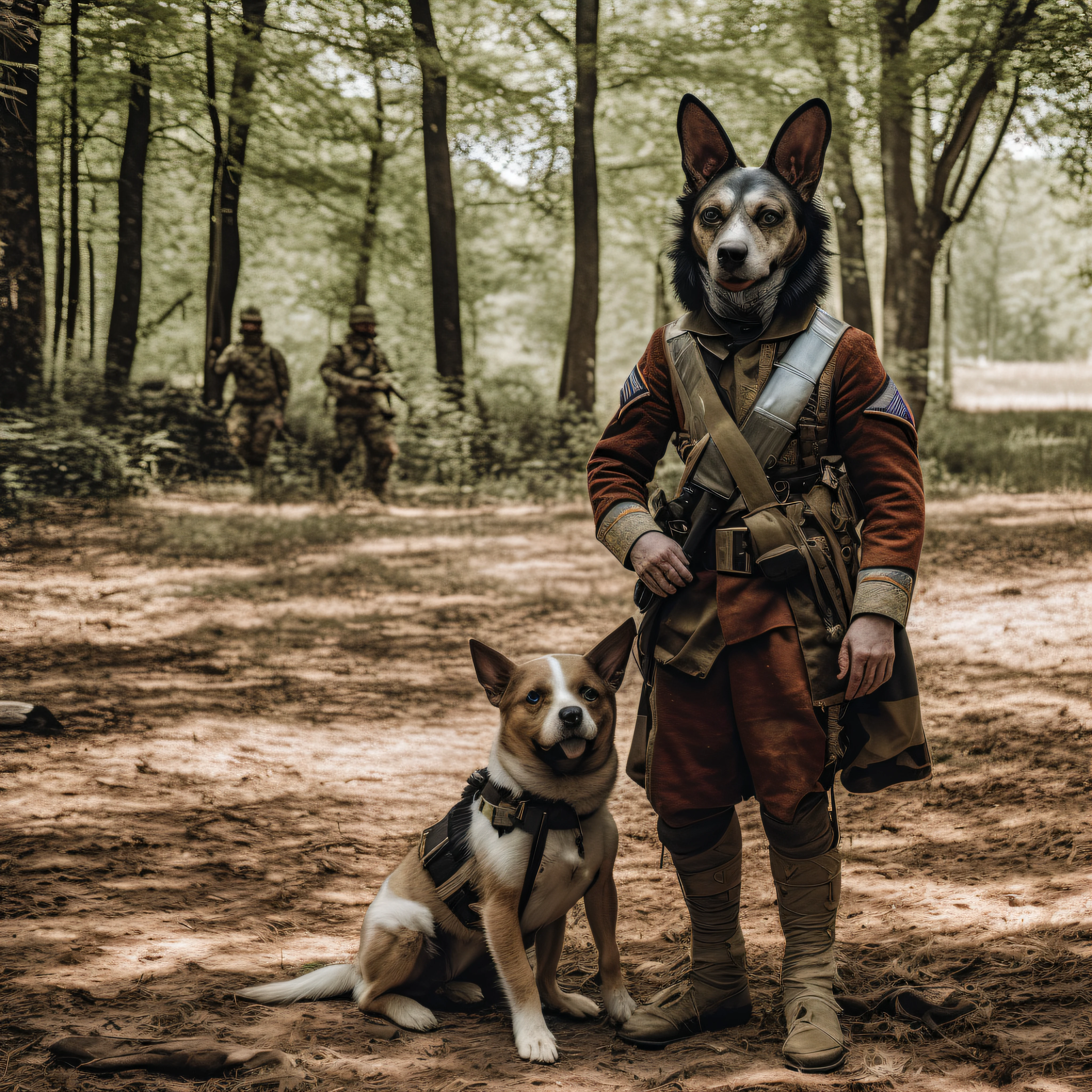 Uma foto de um híbrido homem-cão como soldado de uma guerra civil, 8K