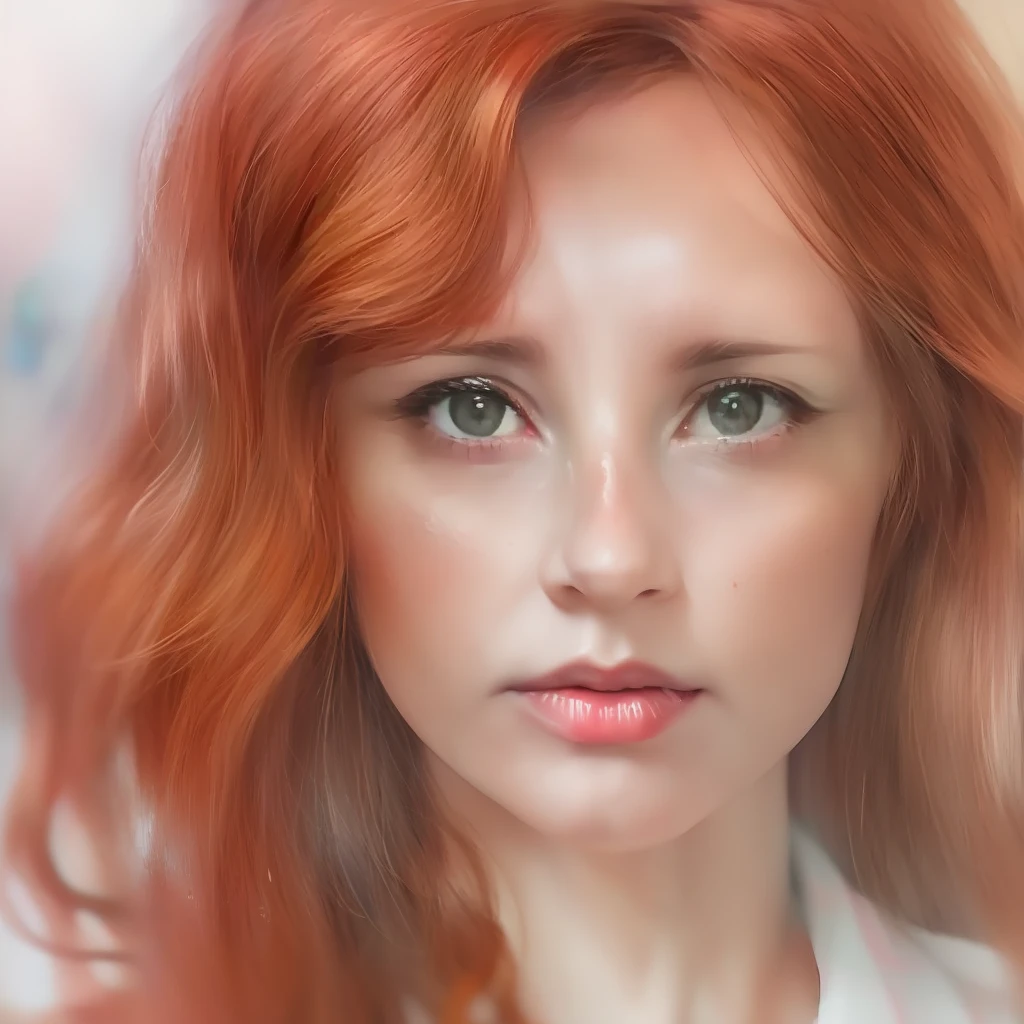 a watercolor and pencil drawing of an incredibly beautiful 32-year-old doctor with wavy dark red hair, delicate lips, olhos cor de mel, rosto sexy, corpo magro, LiliArt