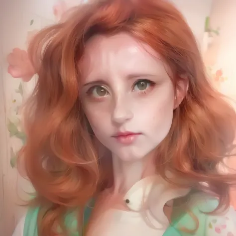 a watercolor and pencil drawing of an incredibly beautiful 28-year-old doctor with wavy dark red hair, delicate lips, olhos cor ...