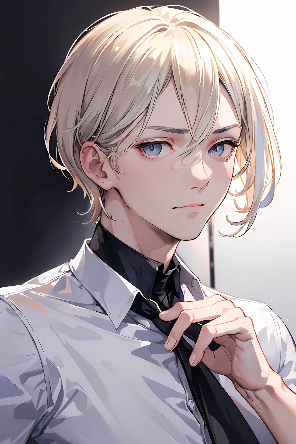 Blond haired boy in a shirt and tie with a tie around his neck - SeaArt AI