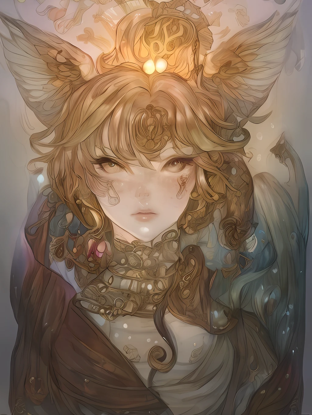 a painting of a woman with a bird on her head, detailed digital anime art, anime fantasy illustration, detailed matte fantasy portrait, goddess close-up portrait, goddess portrait, detailed portrait of anime girl, anime fantasy artwork, goddess. extremely high detail, beautiful anime catgirl, fantasy portrait, ((a beautiful fantasy empress)), korean art nouveau anime, detailed anime art