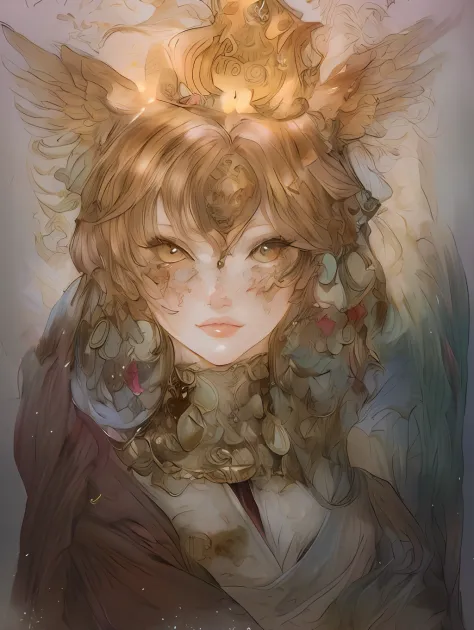 a painting of a woman with a bird on her head, detailed digital anime art, anime fantasy illustration, detailed matte fantasy po...