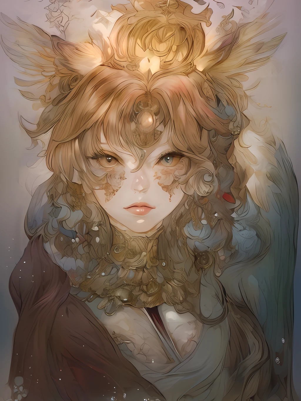 a painting of a woman with a bird on her head, detailed digital anime art, anime fantasy illustration, detailed matte fantasy portrait, goddess close-up portrait, goddess portrait, detailed portrait of anime girl, anime fantasy artwork, goddess. extremely high detail, beautiful anime catgirl, fantasy portrait, ((a beautiful fantasy empress)), korean art nouveau anime, detailed anime art