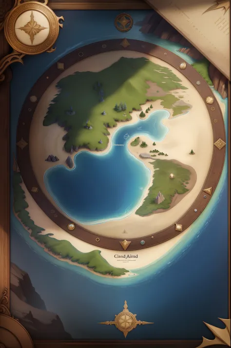 Close-up of fantasy world map with lots of land，There is only one continent in the whole world，There are many small islands around the mainland