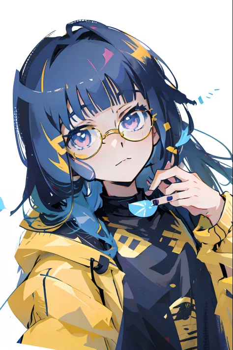 Anime girl with glasses and yellow jacket, Anime moe art style, 2 d anime style, unknown artstyle, Anime art style, in an anime ...