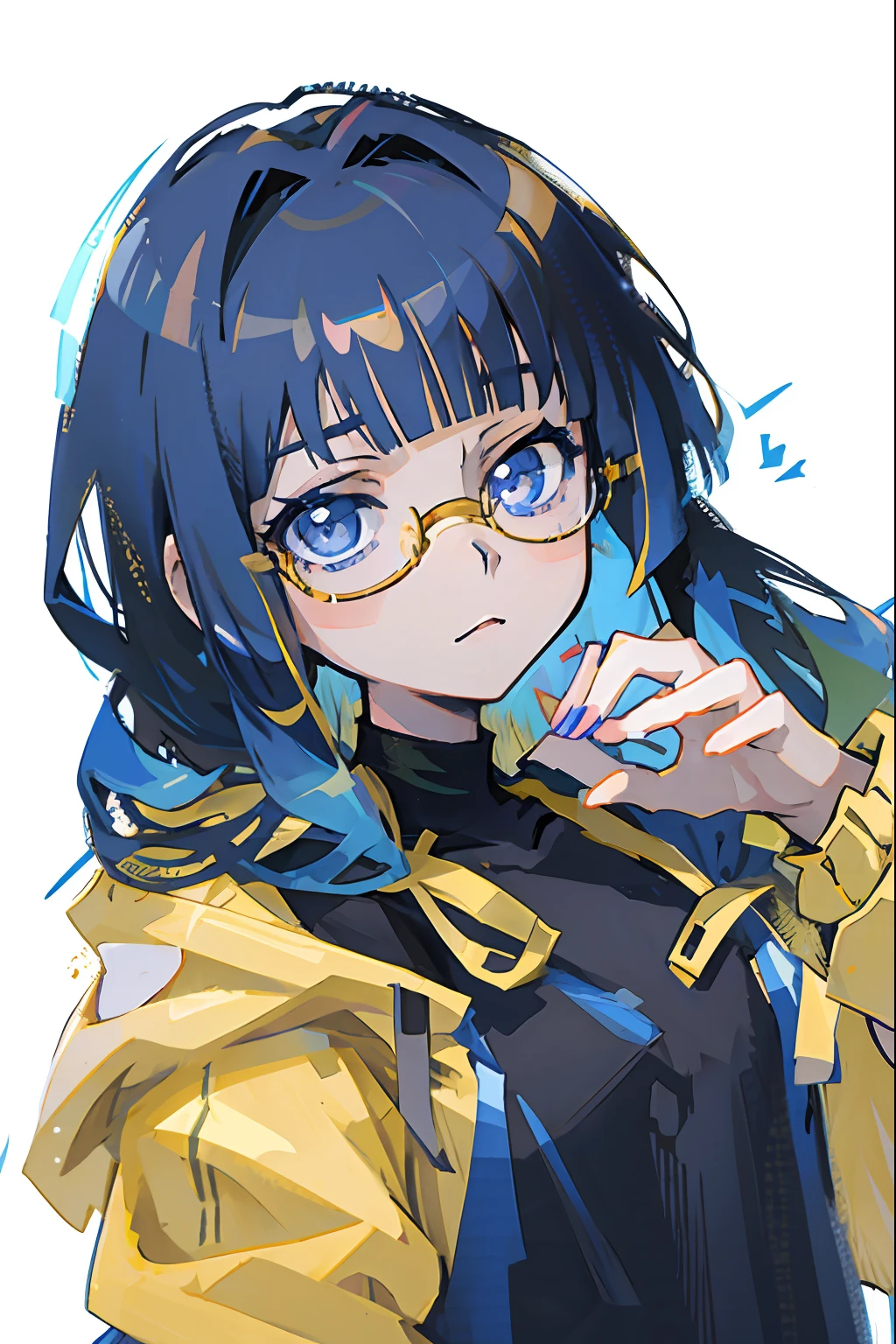 Anime girl with glasses and yellow jacket, Anime moe art style, 2 d anime style, unknown artstyle, Anime art style, in an anime style, High quality anime art style, Anime style. 8K, style of anime4 K, In anime style, Marin Kitagawa fanart, Anime style portrait, style of anime, Anime art style