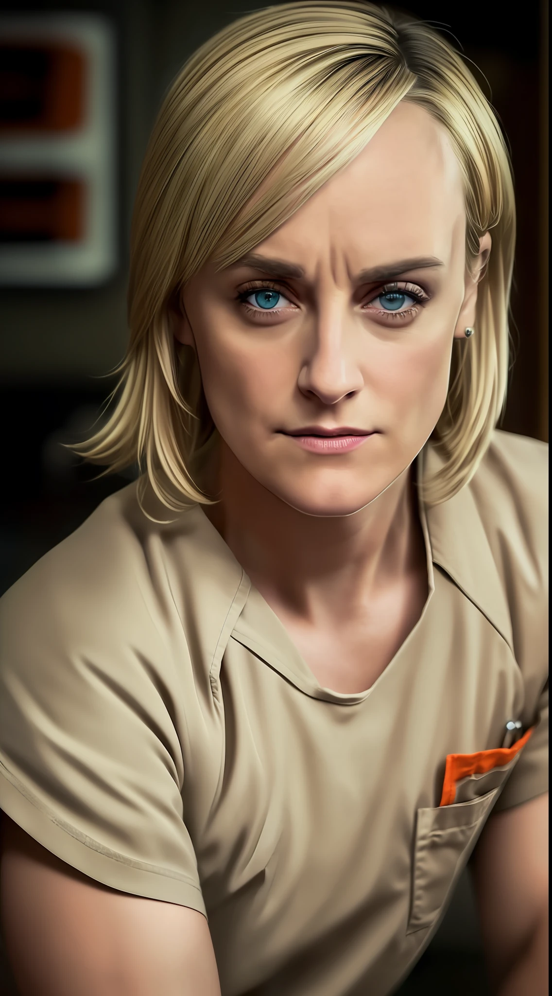 (((Piper Chapman, der Serie "Orange ist das neue Schwarz", inspiriert von Taylor Schilling))), Aussehen von 38 Jahren, (Nicht für die Arbeit geeignet:1.24), ((Frontales Selbstporträt)), 8k UHD, DSLR, Körnung des Films, Pintura fotorealistisch, ((Lächeln für die Kamera, Verführerischer Blick in die Kamera)), in einer Umgebung eines dunklen, dunklen Waldes. Horrorfilm-Stil, Selbstporträt von vorne, für die Kamera posieren,,kleiner Winkel, 24 mm, (((scharfer Fokus:1.5))), (((Schärfentiefe:1.5))), (fotorealistisch:1.5), (Hauttextur:1), filmisch, hyperdetailliert,