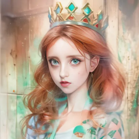 (jogo king card:1.5, simetria rotacional), a watercolor and pencil drawing of a girl dressed as elza from the movie frozen with ...