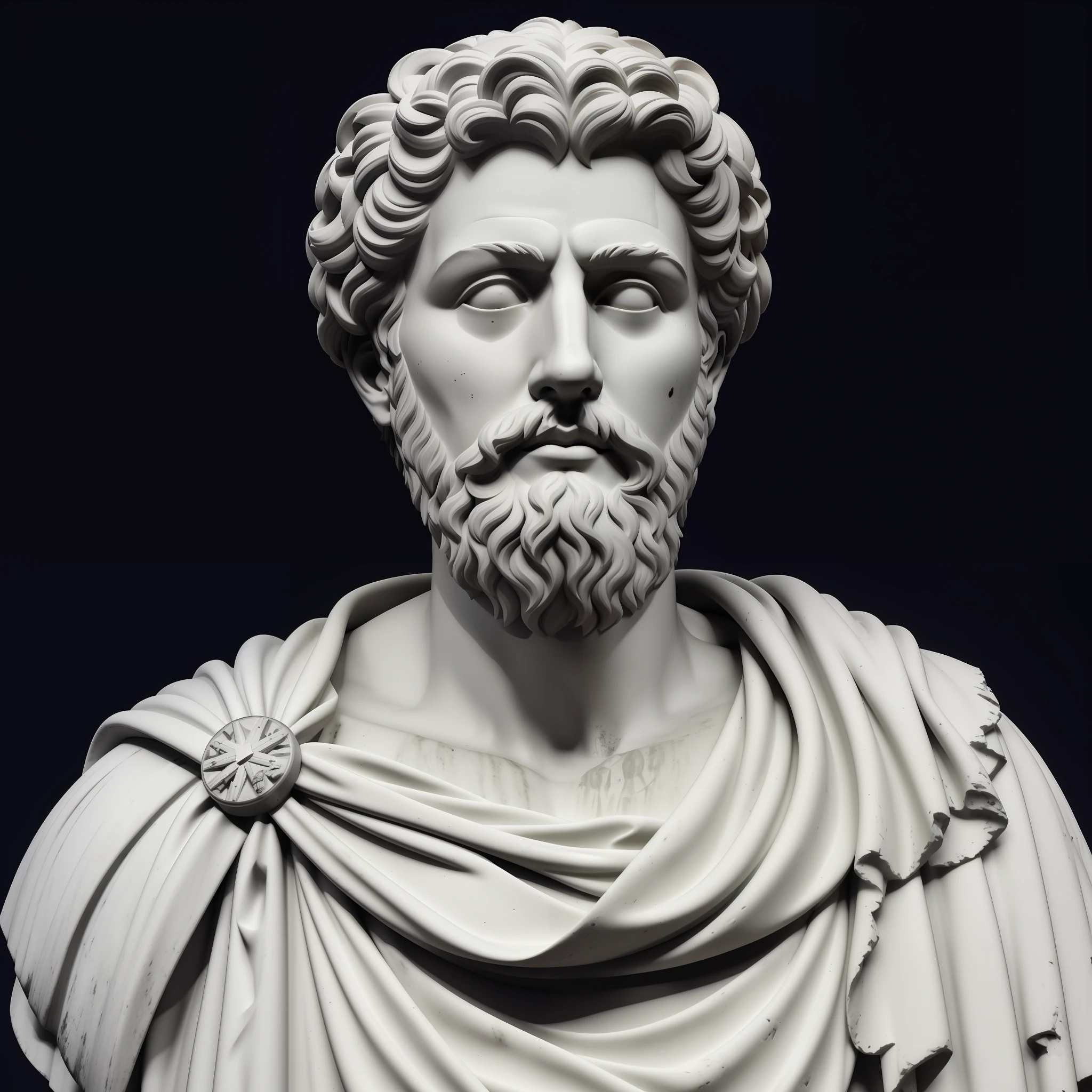 a black and white photo of a bust of a man with a beard, stoic, stoic pose, Stoicism, estoico and calm, Roman Emperor, eStoic face, divine and stoic, Stoic attitude, eStoic facial expression, por Pogus Caesar, That novel., Portrait of Crashed Zeus, Man from Ancient Rome